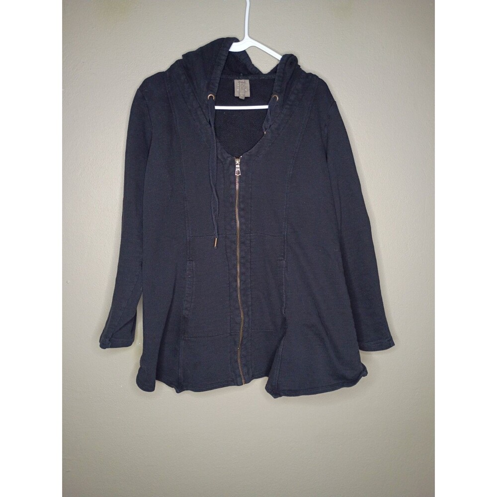 XCVI Wearables Mercantile Hoodie Size L Black Asymmetrical Hem Lagenlook Artsy